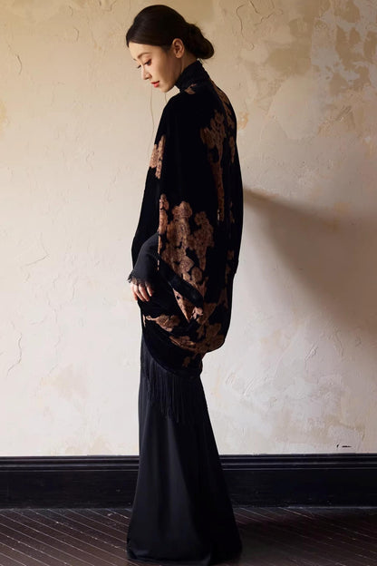 Embroidered Batwing Shawl Jacket