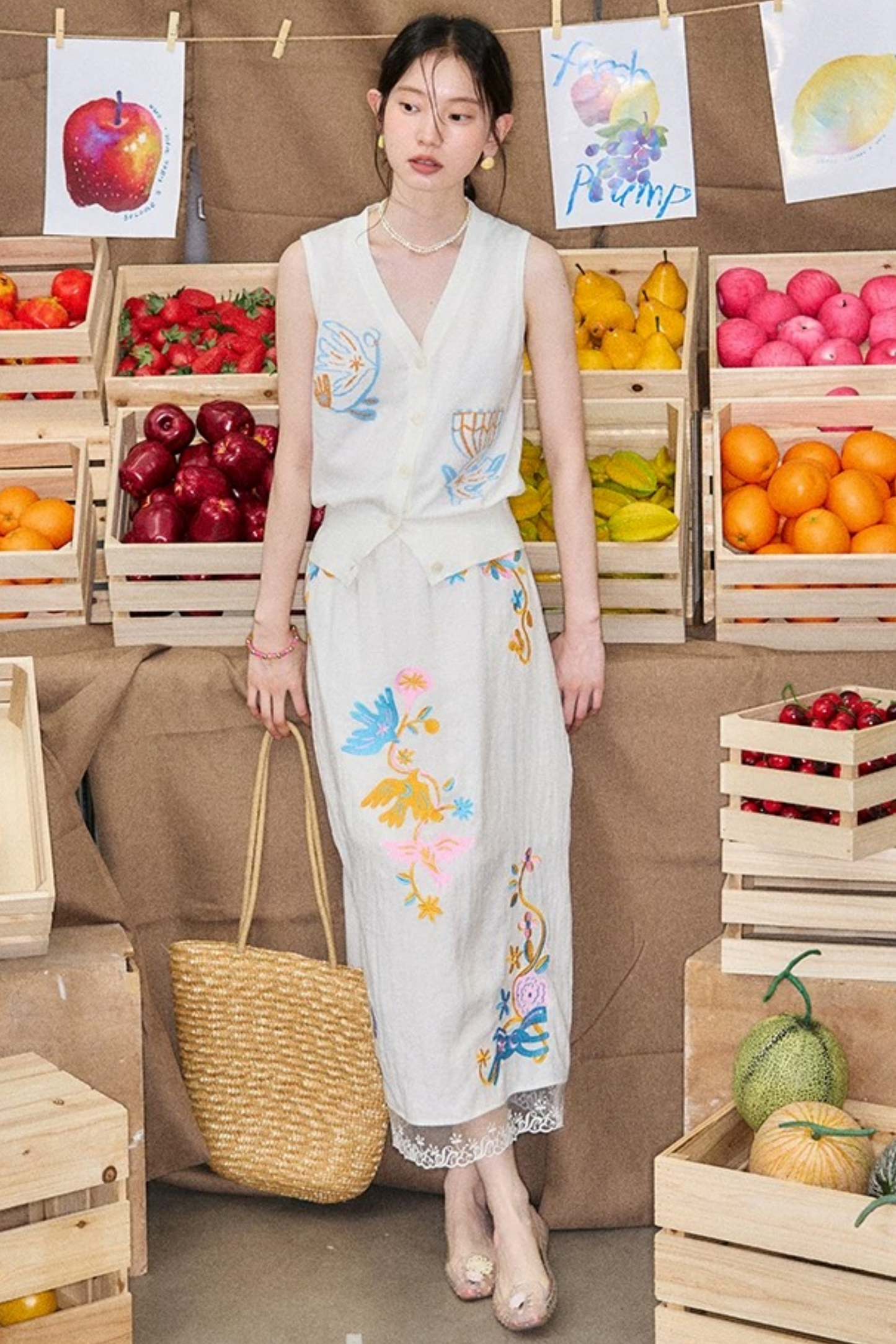 Summer Bird Floral Cotton Vest