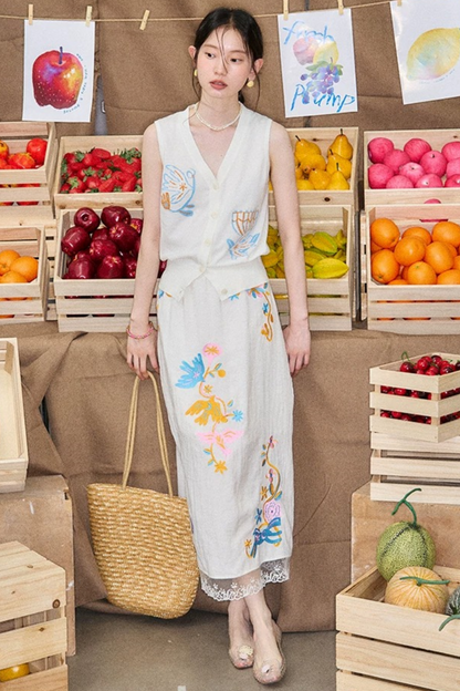 Summer Bird Floral Cotton Vest
