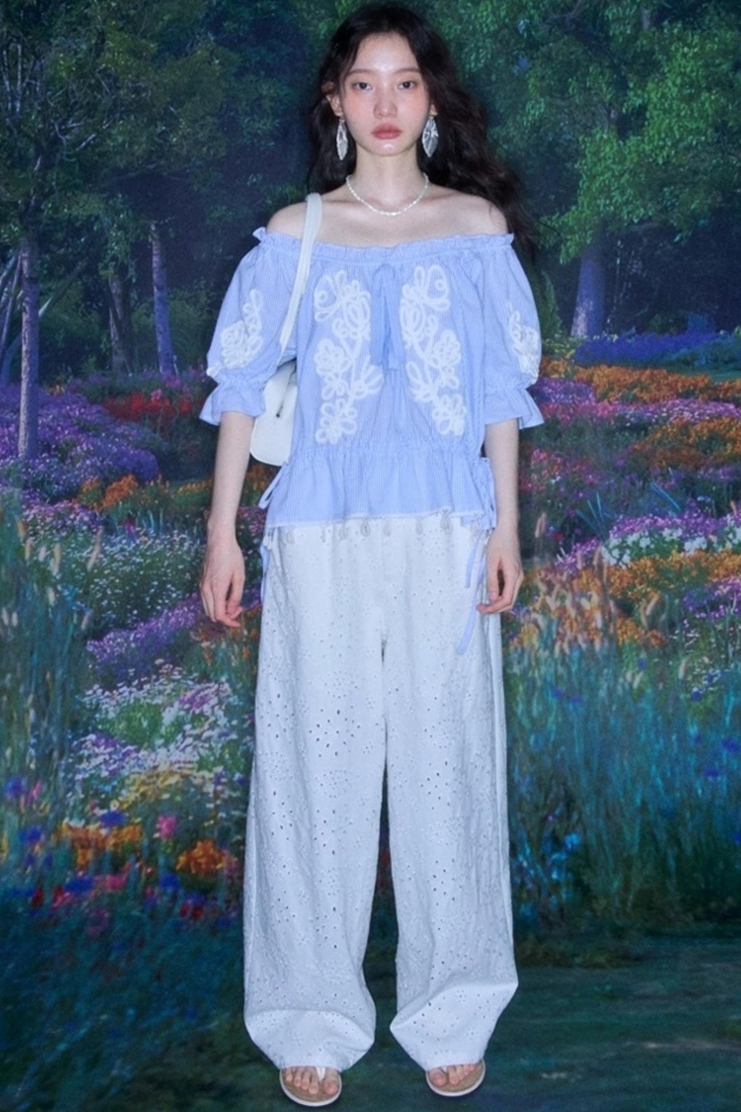 Island Flower Vine Striped Short Sleeve Top Shorts Set-Up