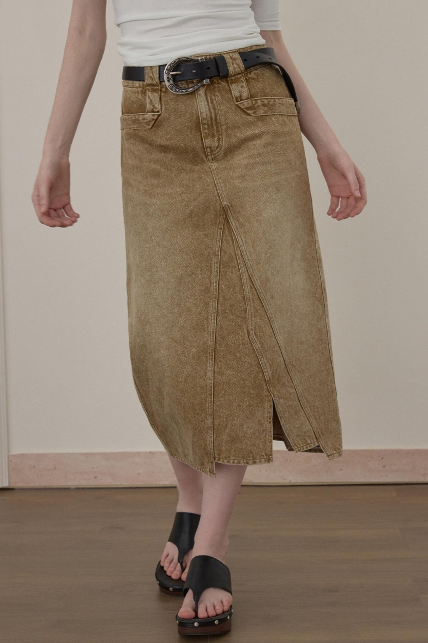 Wooha Vintage Brown Denim Skirt