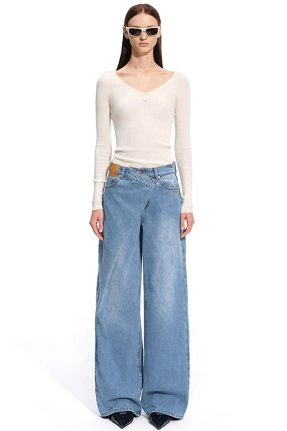 Mercerized Wool V-Neck Top