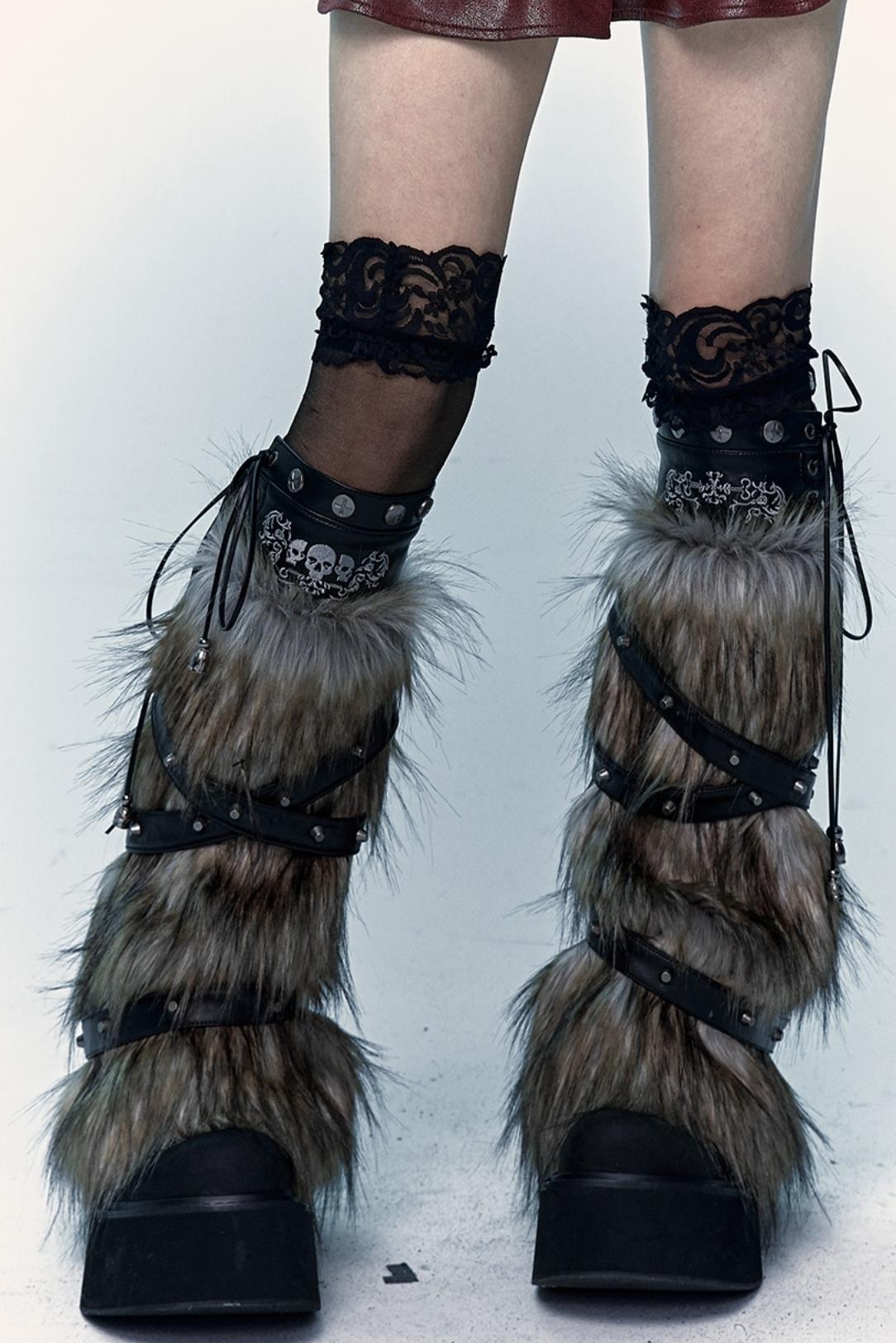 Dark Punk Furry Leg Warmers