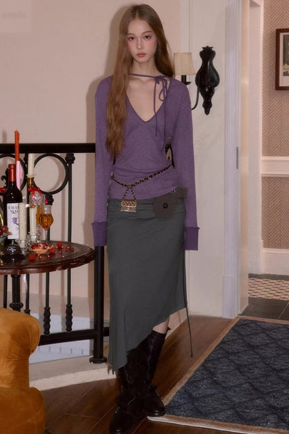 Sweet Tie V-Neck Blouse Top