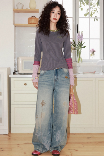 Flaming Flower Distressed Jeans