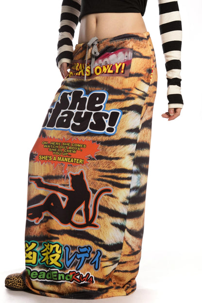Tiger Print Long Sweatshirt Skirt
