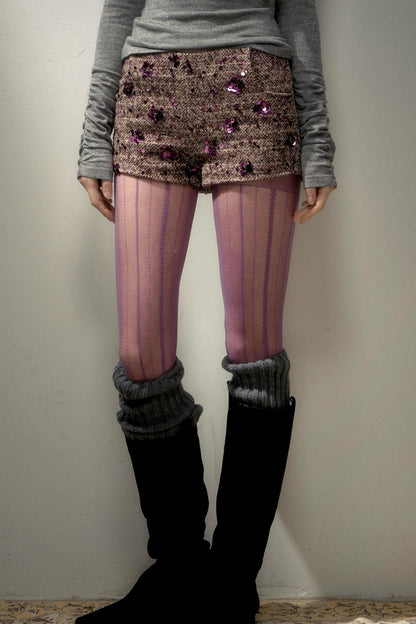 Retro Chic Purple Sequin Tweed Suit Set-Up