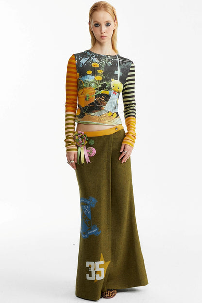 Olive Woolen Long Skirt