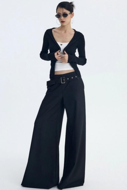 Detachable Belt Wide-Leg Pants