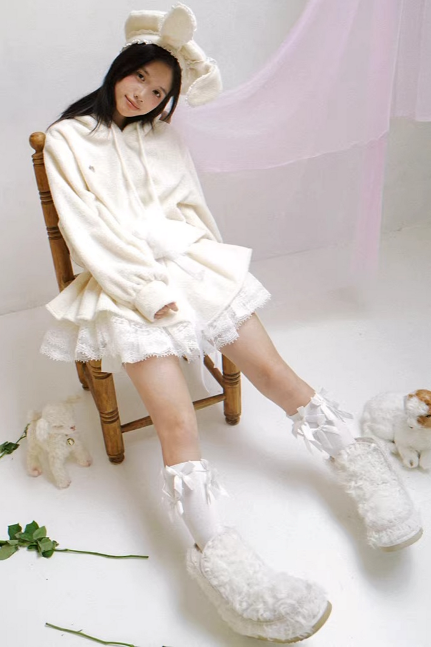 Lace Plush Sweatshirt Dress