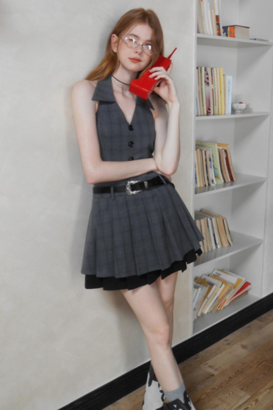 Vintage Gray V-Neck Layered Dress