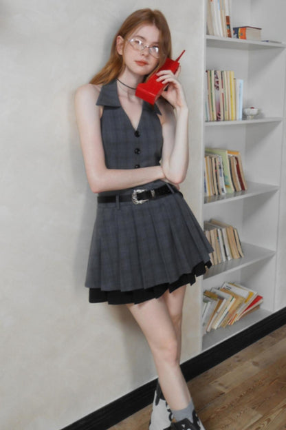 Vintage Gray V-Neck Layered Dress