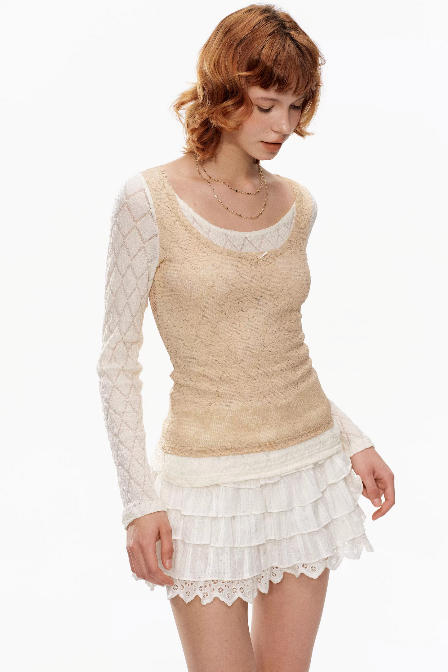 Beige Lace Knit Top