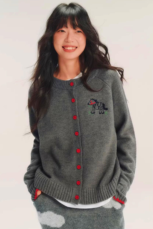 Pony Embroidered Wool Cardigan