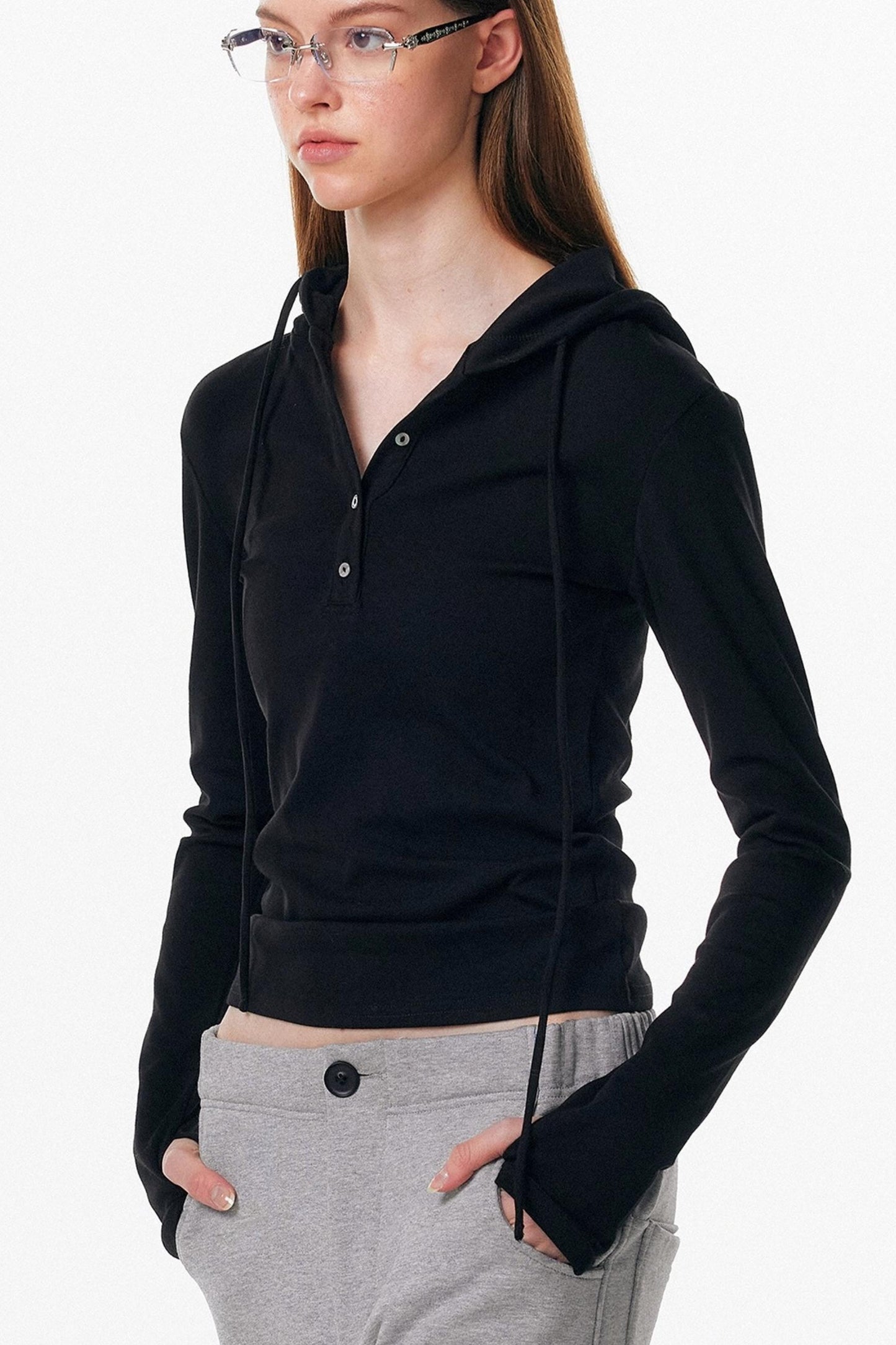 Drawstring Hooded Stretchy Top