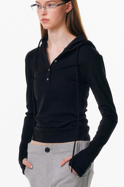 Drawstring Hooded Stretchy Top