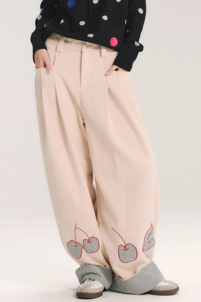 Hand-Painted Plaid Corduroy Pants