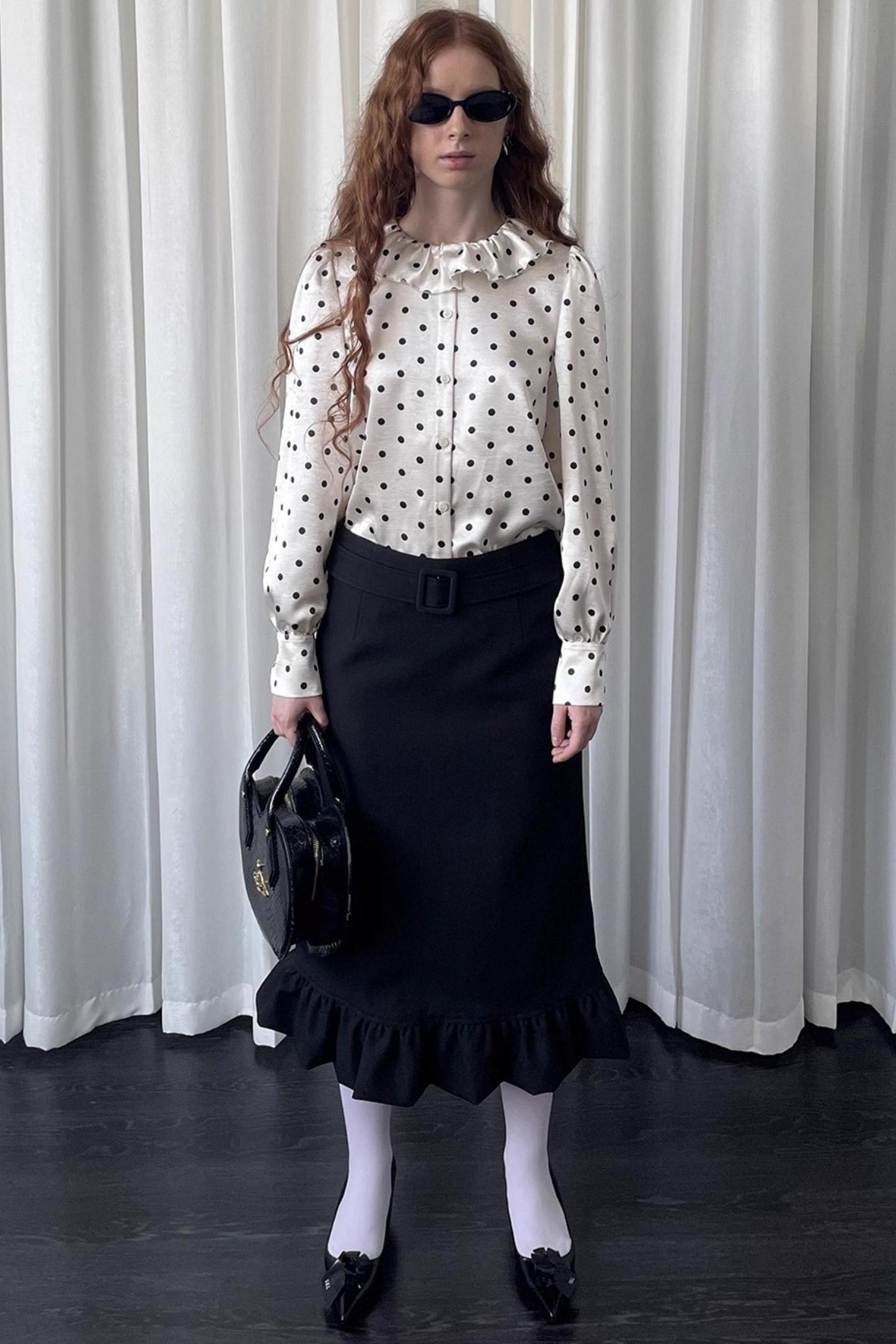 Loose Lace Polka Dot Satin Shirt