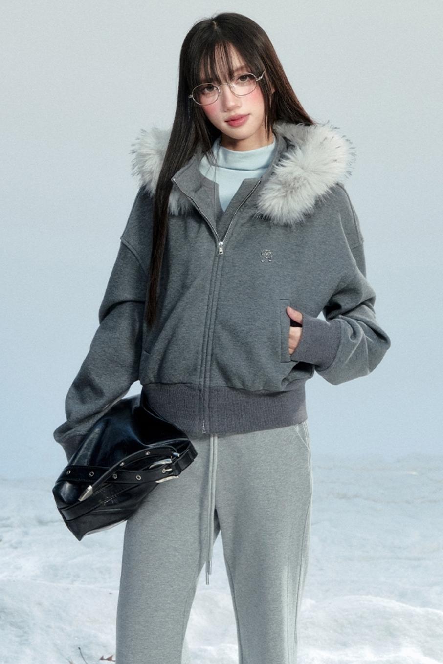 Hooded Fur Collar Jacket