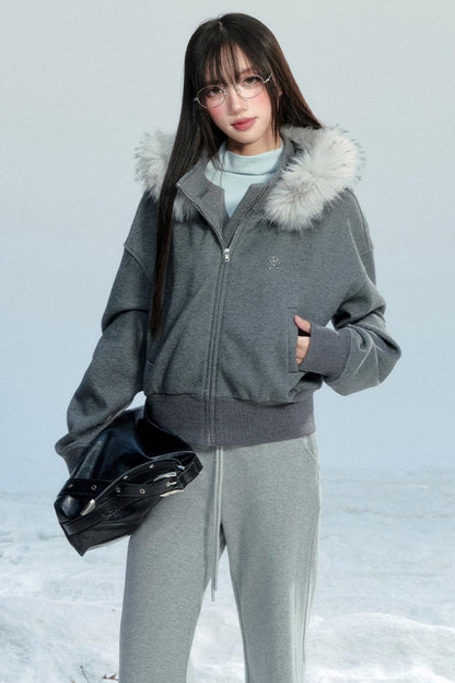 Hooded Fur Collar Jacket