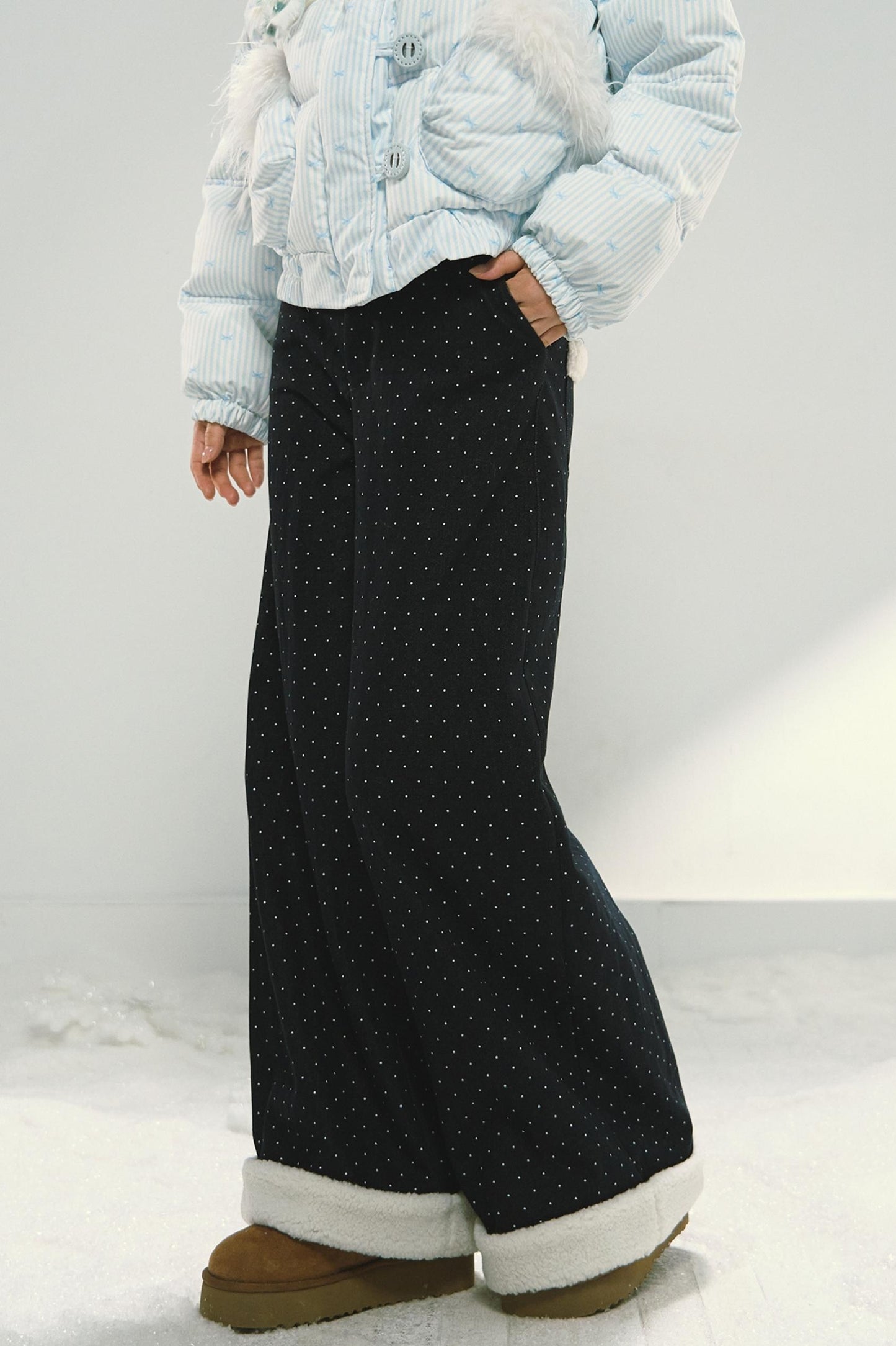 Blue Polka Dot Wide-Leg Jeans Pants
