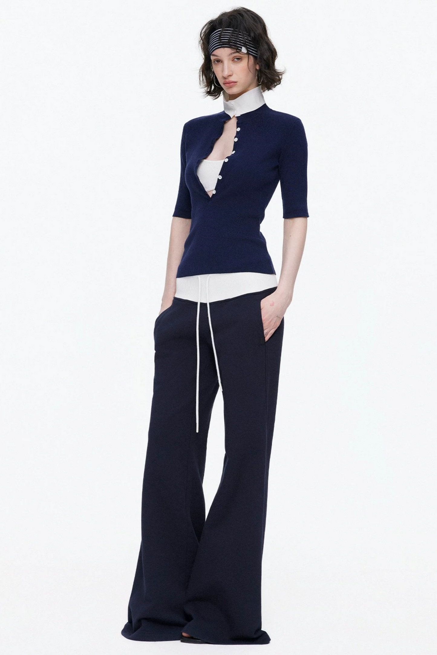 Lyocell Color-Blocked Fake Two-Piece Knit Top