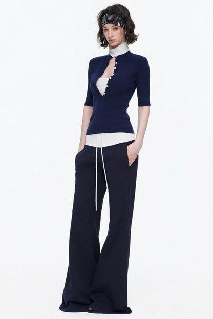 Lyocell Color-Blocked Fake Two-Piece Knit Top