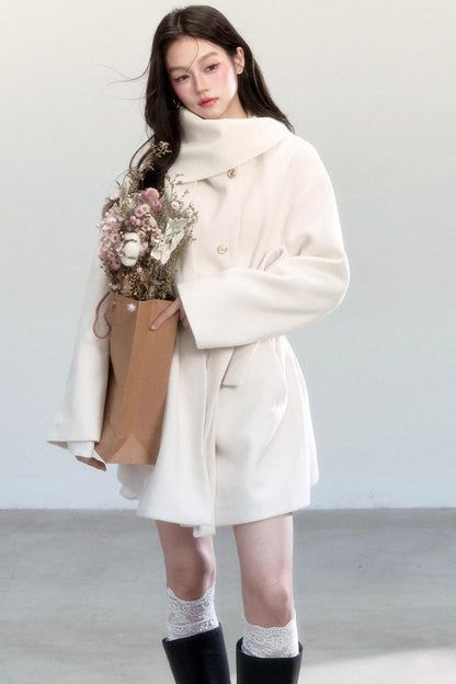 White Lace-Up Woolen Jacket