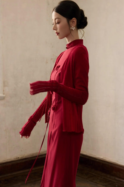 Autumn Red Knitted Cardigan