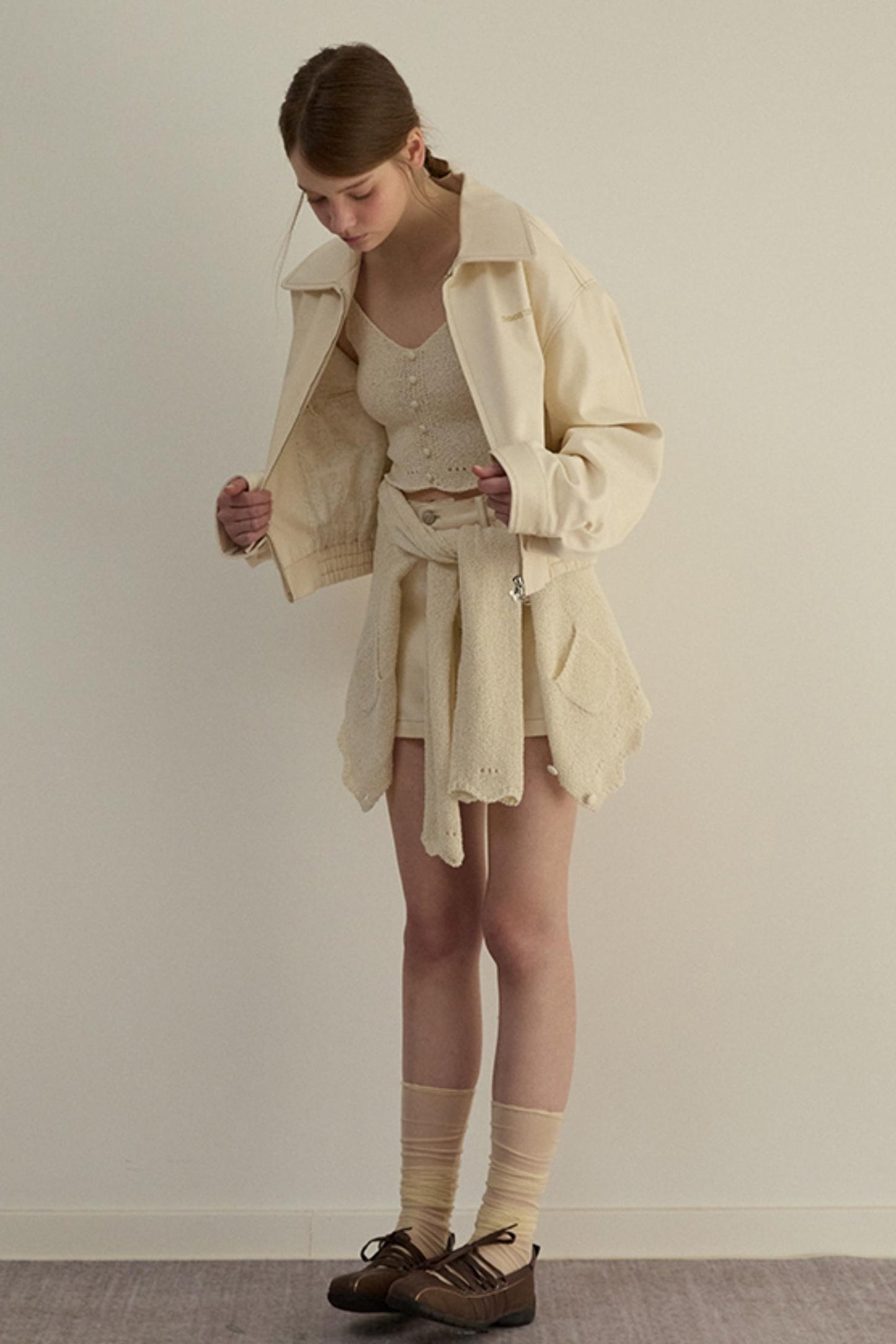 Embroidered A-Line Jacket Skirt Set-Up