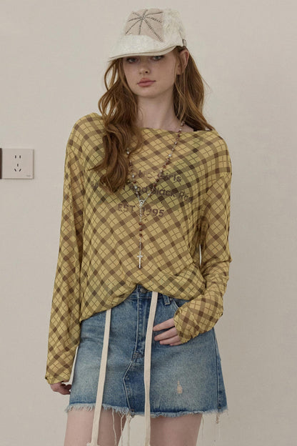 Wooha Retro Plaid Long Sleeve T-Shirt