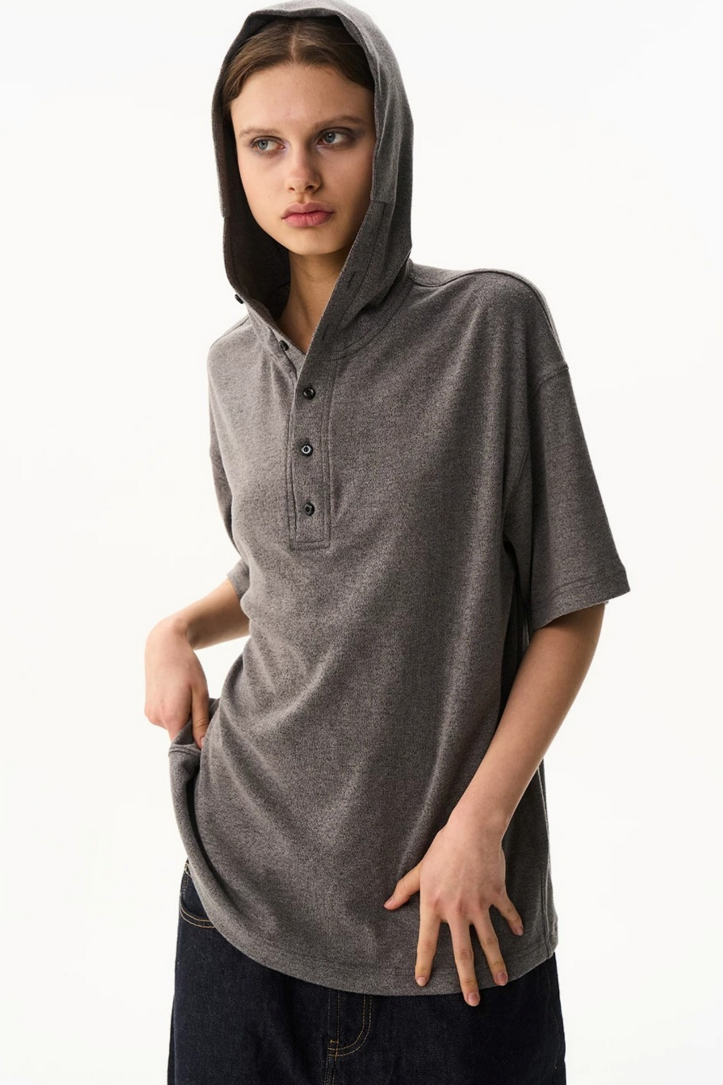 Solid Color Hooded Polo Top