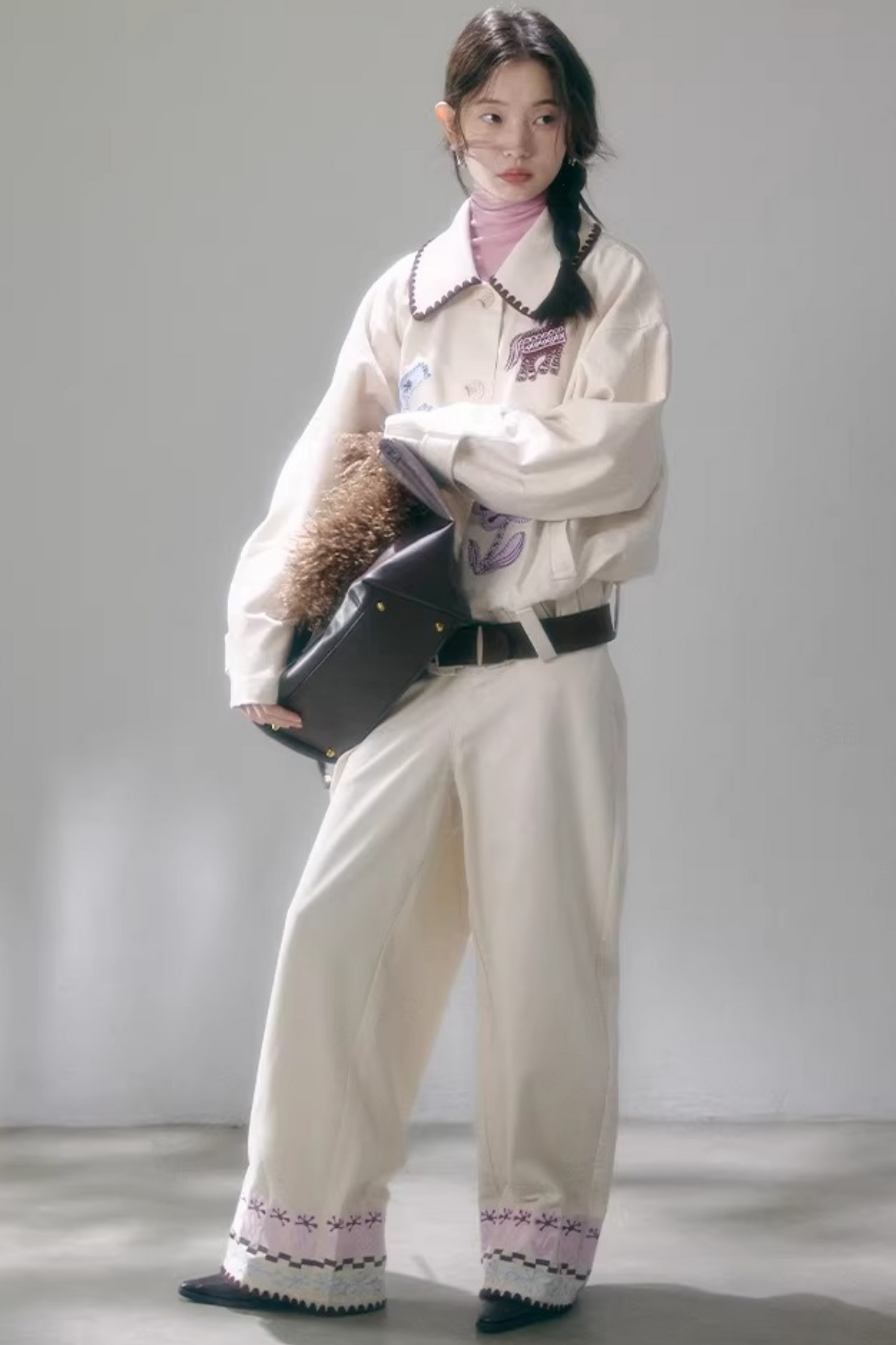 Horse Embroidery Linen Jacket Set