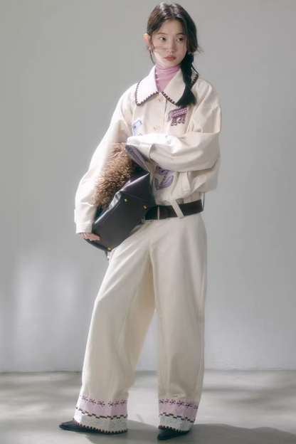 Horse Embroidery Linen Jacket Set