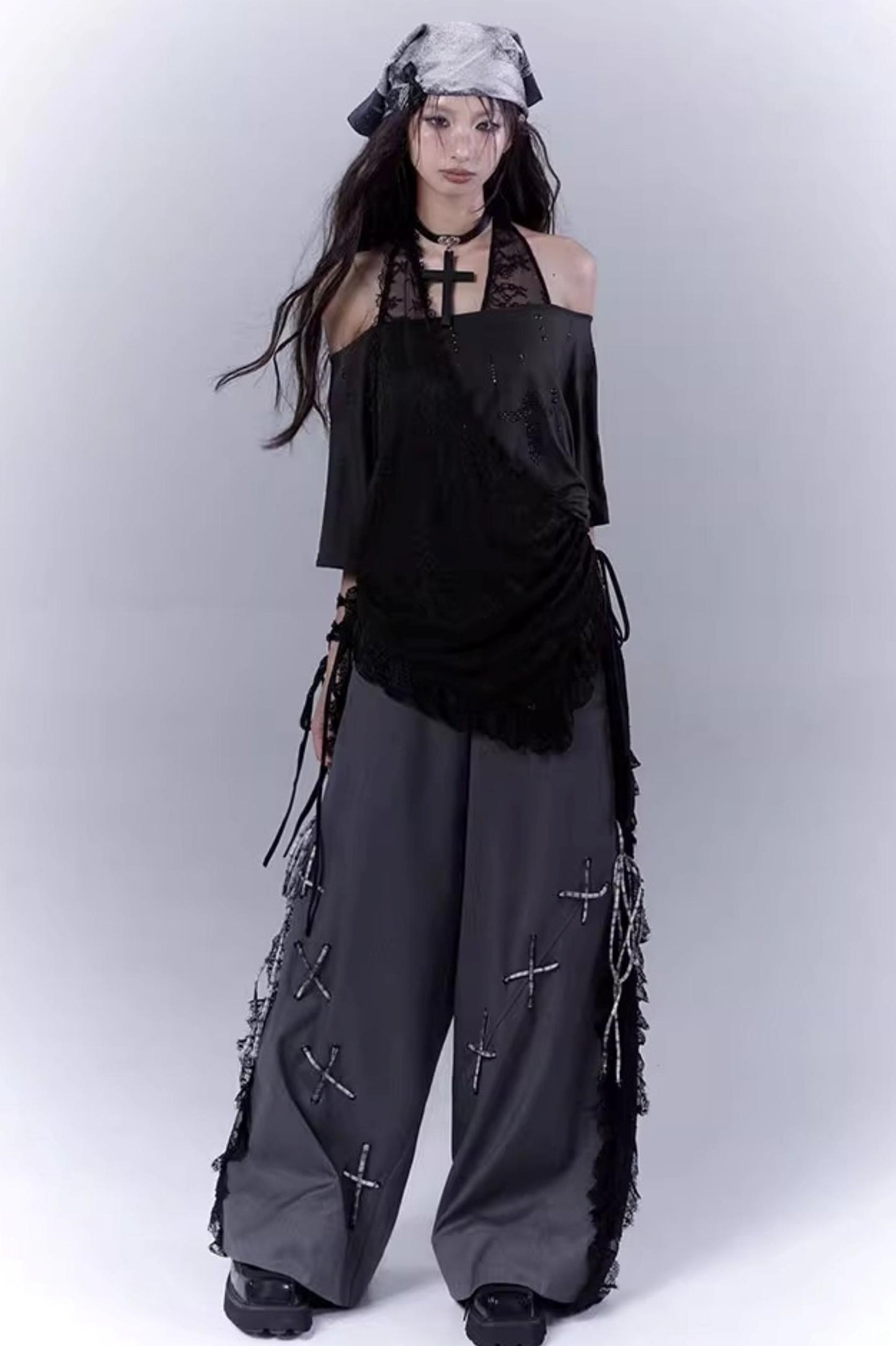 Black Lace-Trimmed Tee