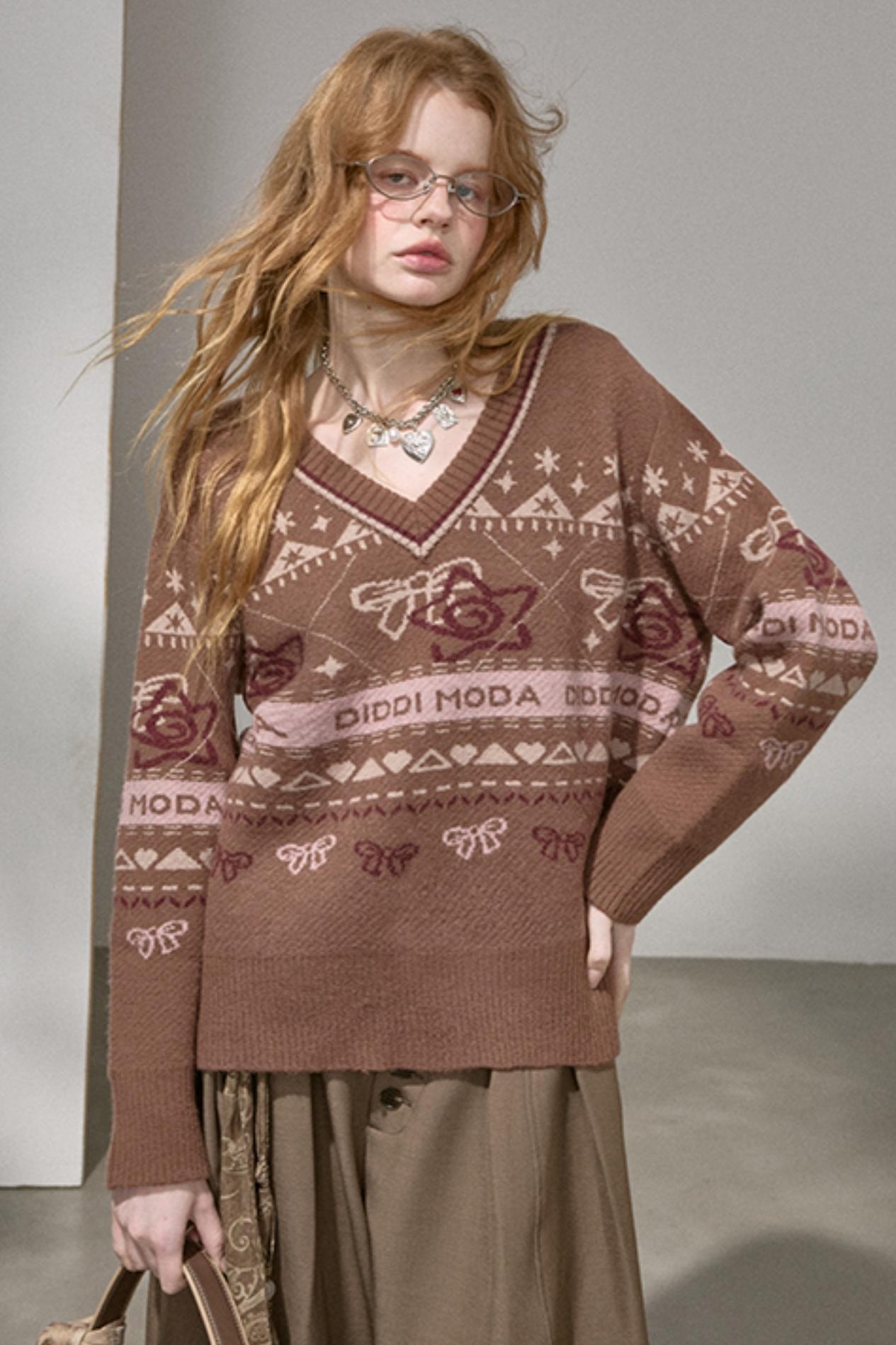 Fair Isle Bow Knit Top