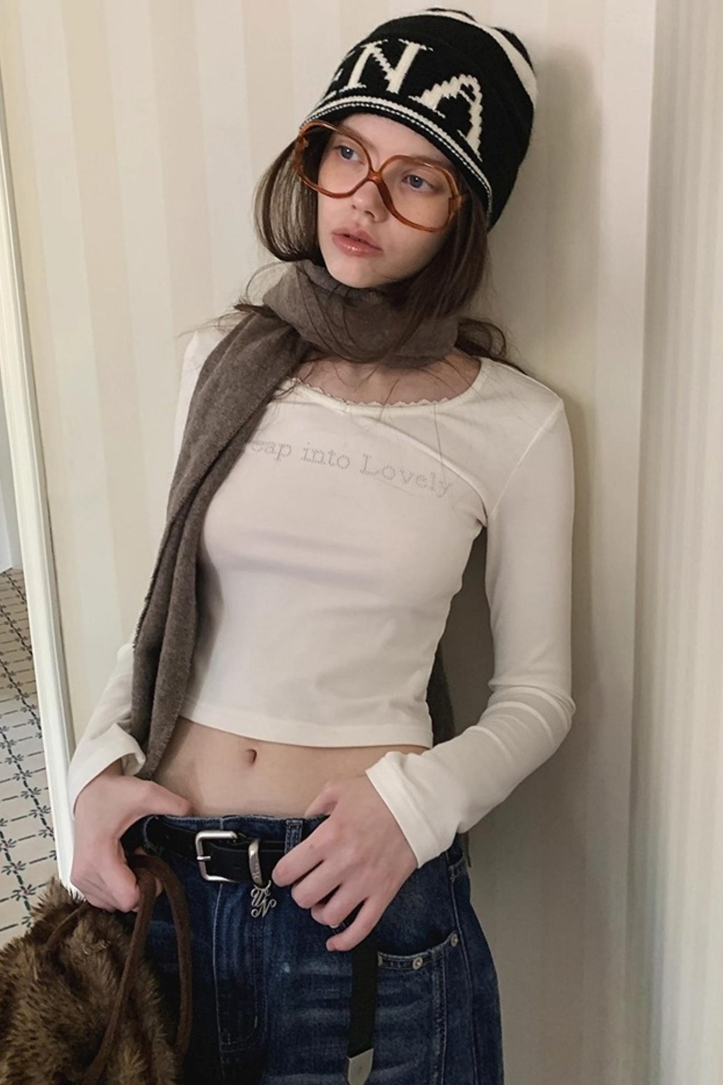 Pearl Rhinestone Wool Top