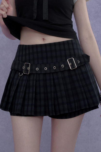 Plaid Pleated Skirt Shorts
