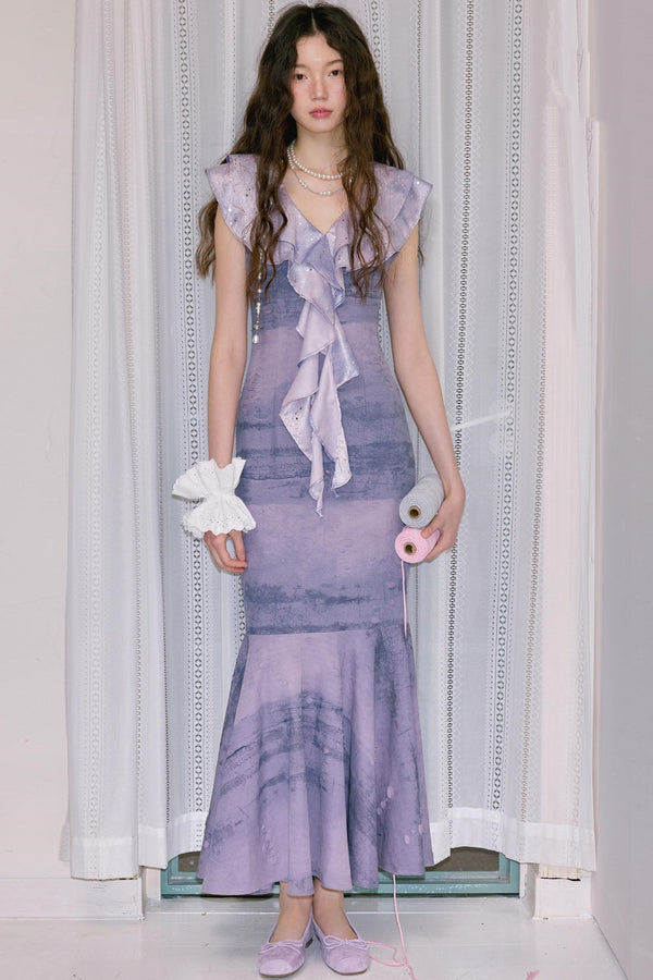 Vivid Ruffled Fishtail Dress