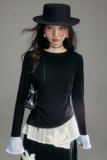 Knitted Panel Long-Sleeved T-Shirt