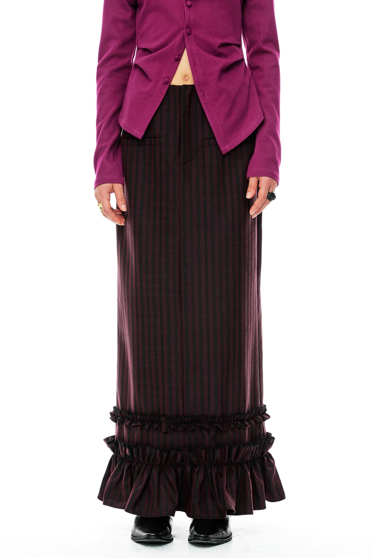 Striped Lace Straight Long Skirt