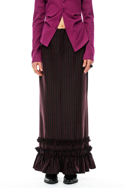 Striped Lace Straight Long Skirt