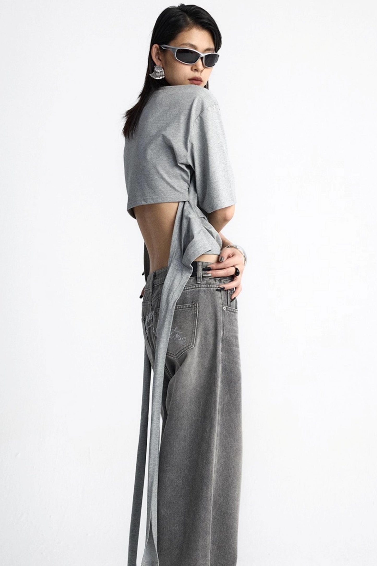 Pinch-Pleated Cut-Out Short Sleeve Summer Top