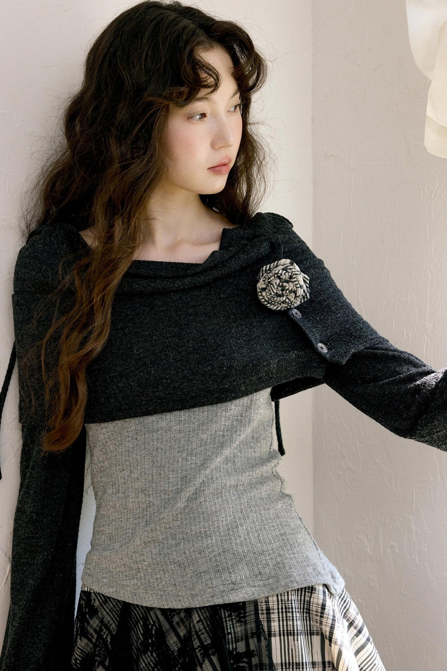 Camisole Knit Top Plaid Skirt Set-Up