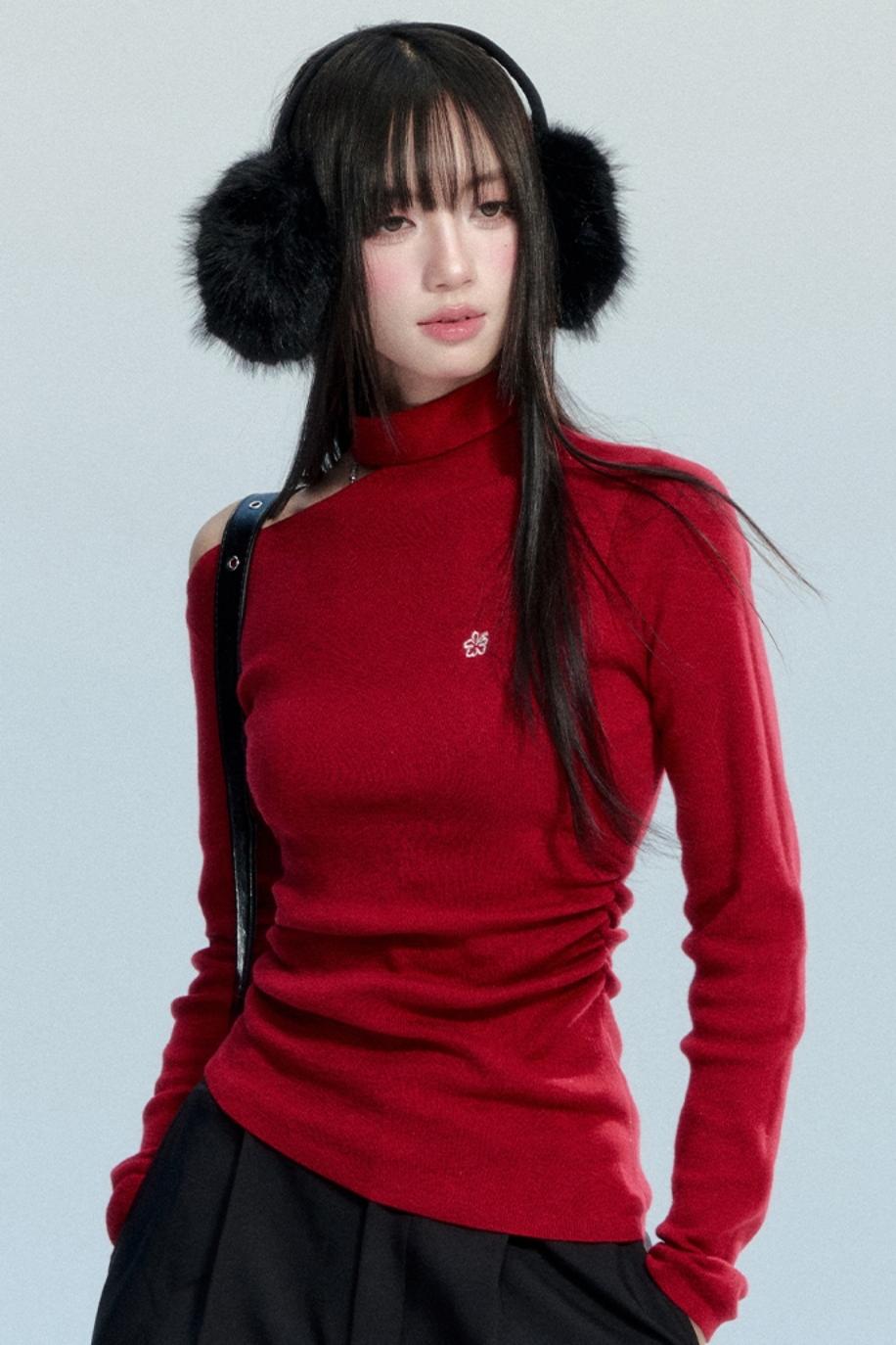 Red Off-Shoulder Knit Top