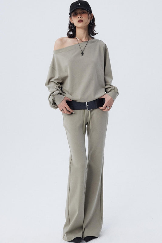 Single-Shoulder Flared Suit Pants Set-Up