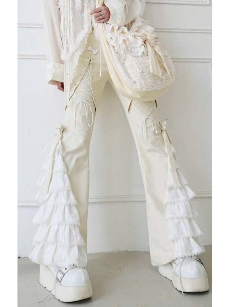 Lace-Up Tiered Bowknots Flared Pants