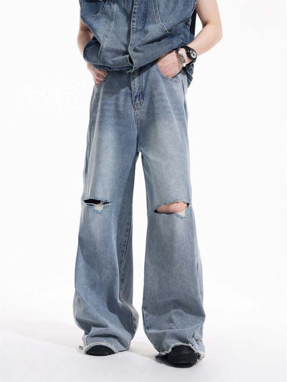 Niche Design Holes Loose Fitting Jeans