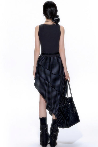 Summer Patchwork Asymmetrical Hem Dress