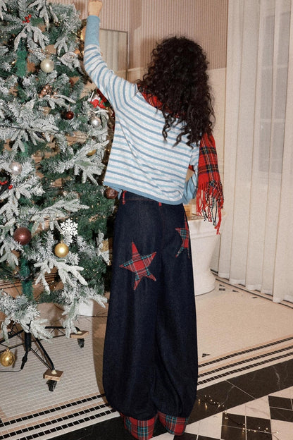 Patchwork Retro Denim Pants Set-Up